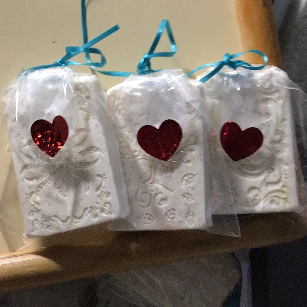 White Decorative Soaps with Red Heart made with rice and oat with coconut oil